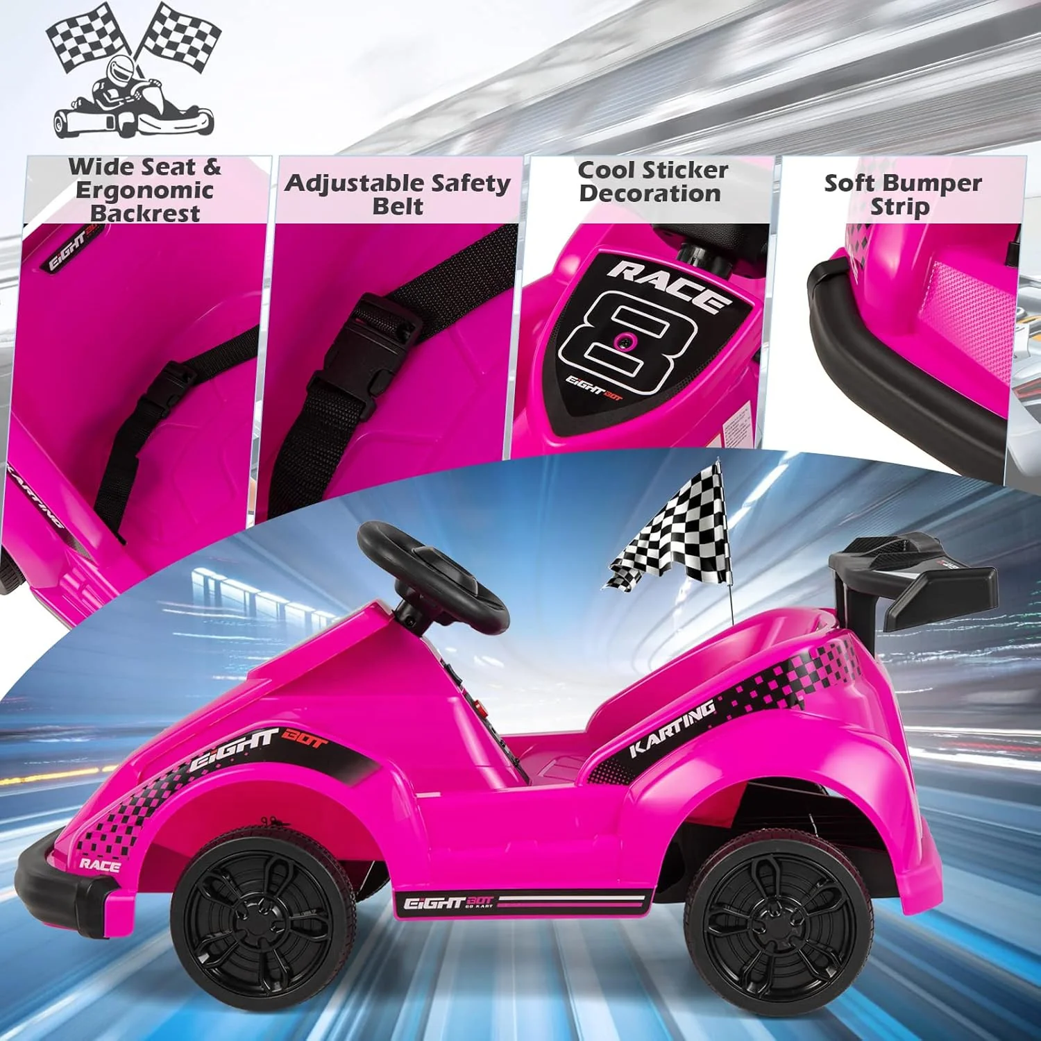 6V Battery-Powered Electric Ride-On Racing Go Kart with Remote Control and Safety Features - Image 3
