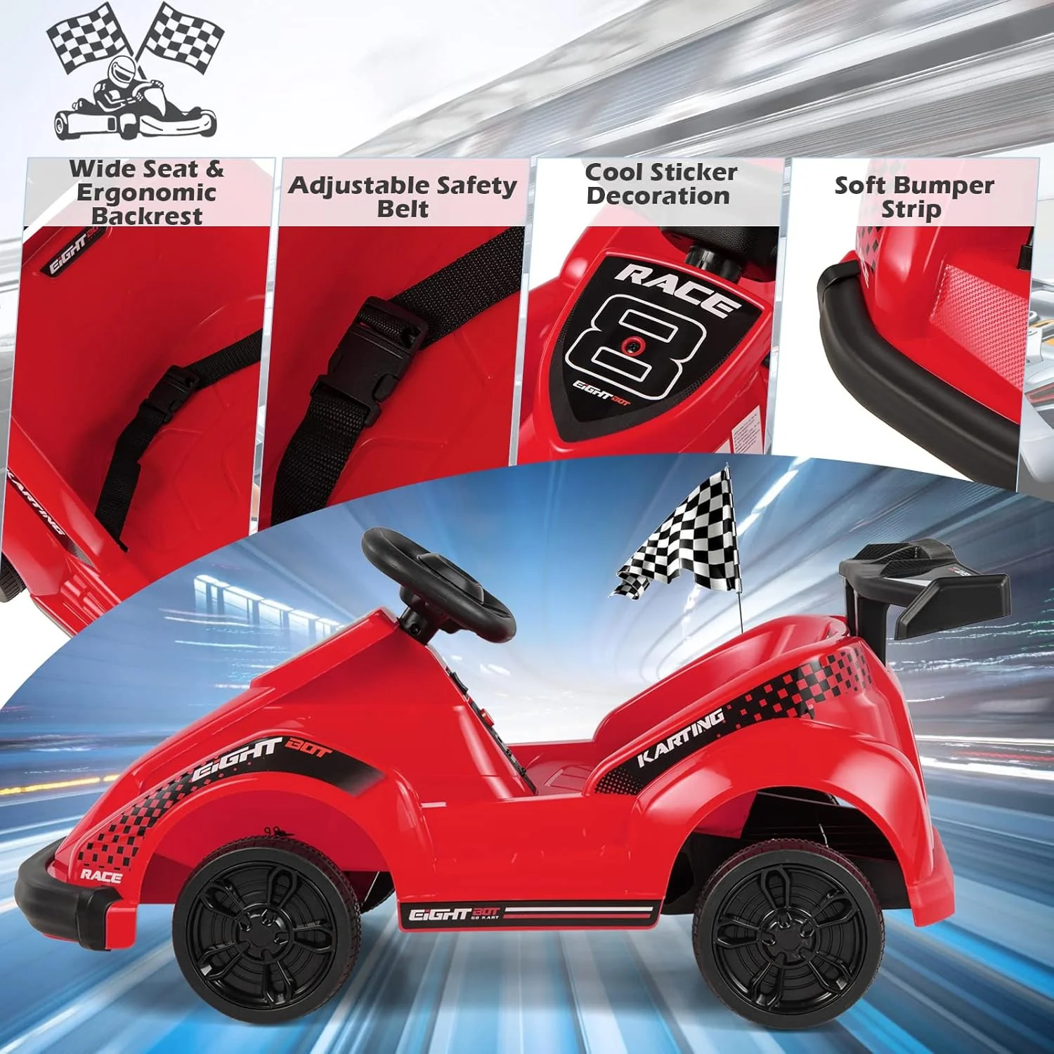 Electric 6V Battery-Powered Ride-On Racing Go-Kart with Remote Control and Safety Features - Image 6