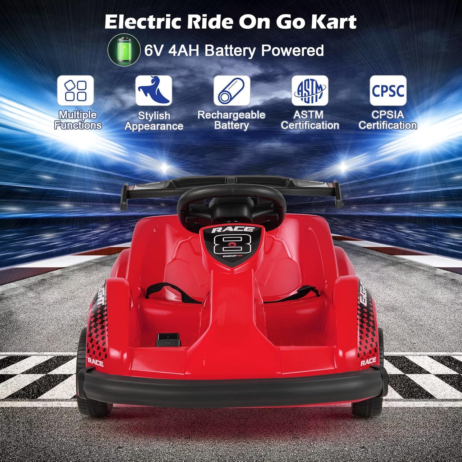 6V Battery-Powered Electric Ride-On Go-Kart with Remote Control and Safety Features - Image 8