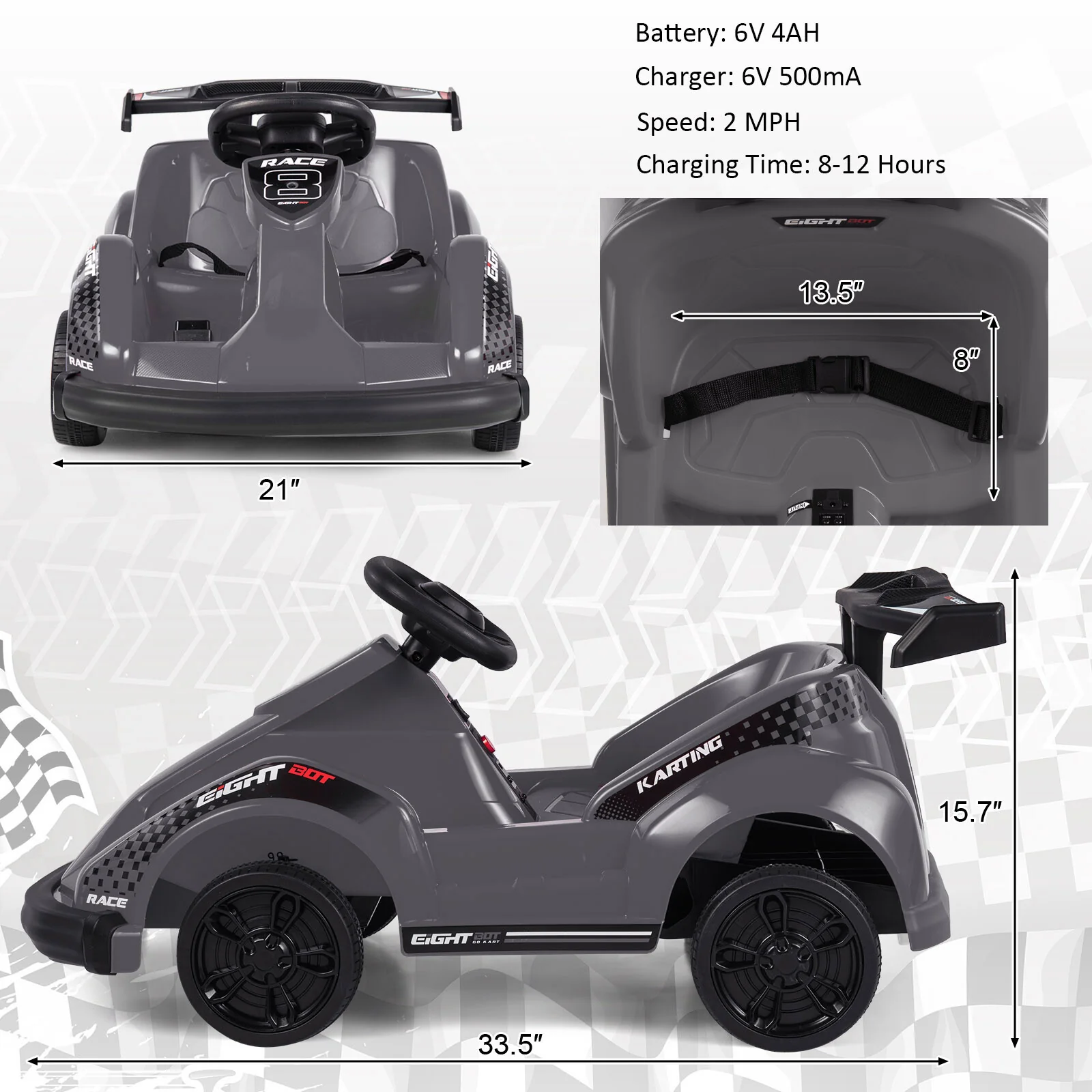 6V Battery-Powered Electric Go-Kart for Kids with Remote Control in Black - Image 2