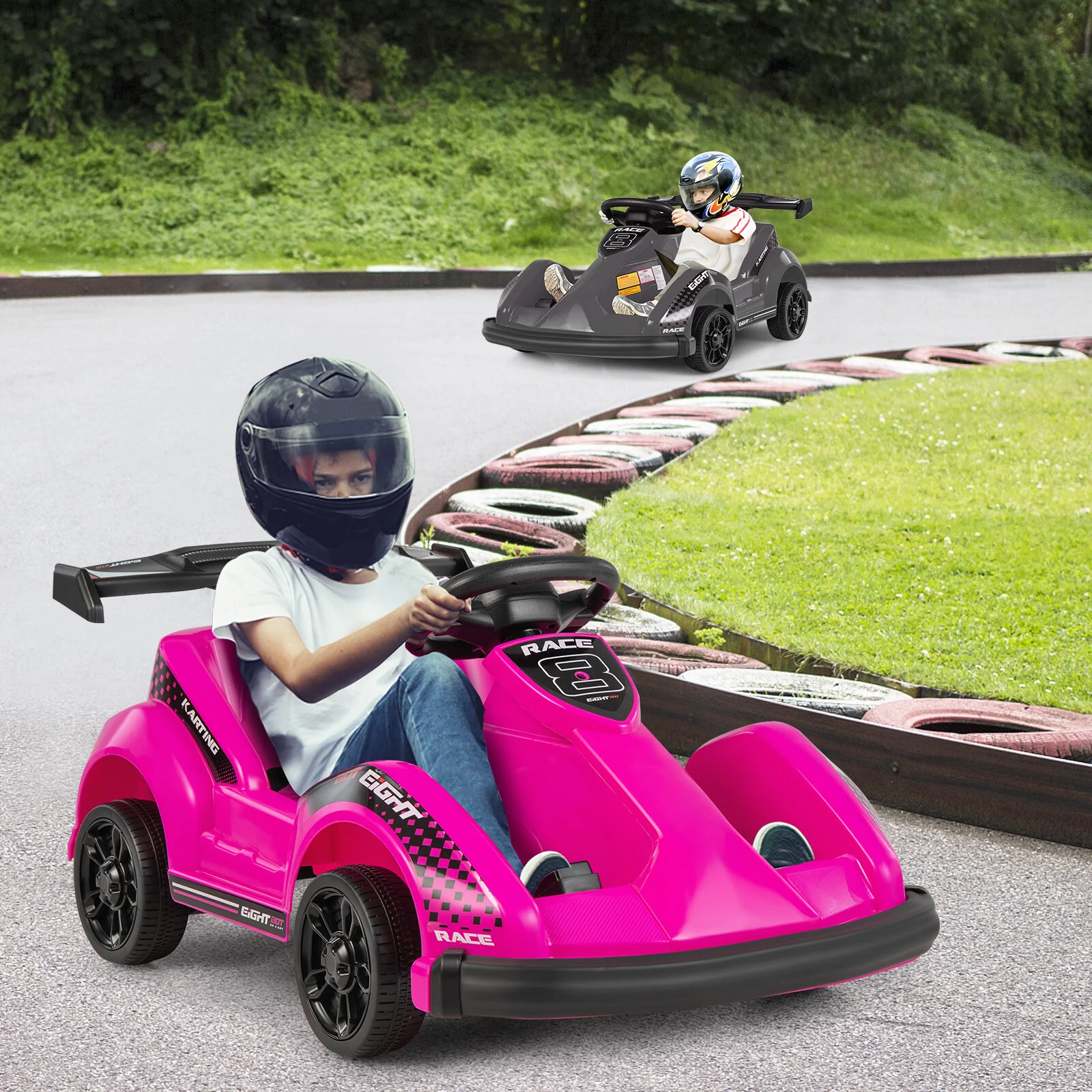 6V Battery-Powered Electric Ride-On Go-Kart for Kids with Remote Control Pink - Image 6