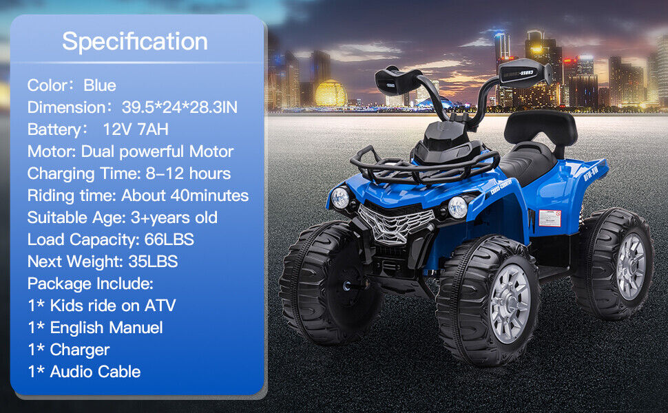 Electric Kids ATV Ride On Car with Music and LED Lights - Black 4-Wheeler for Outdoor Fun - Image 12