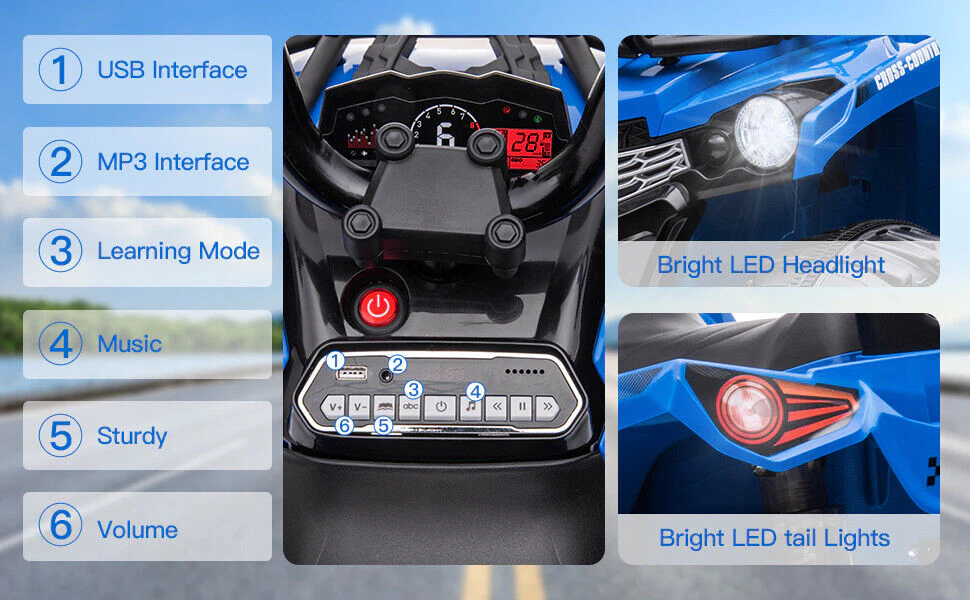 Electric Kids ATV Ride On Car with Music and LED Lights - Black 4-Wheeler for Outdoor Fun - Image 16