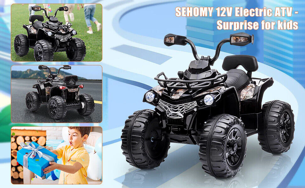 Electric Kids ATV Ride On Car with Music and LED Lights - Black 4-Wheeler for Outdoor Fun - Image 19