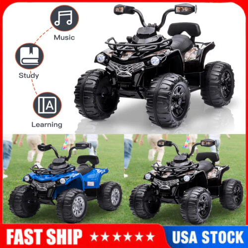 Electric Kids ATV Ride On Car with Music and LED Lights - Black 4-Wheeler for Outdoor Fun - Image 2
