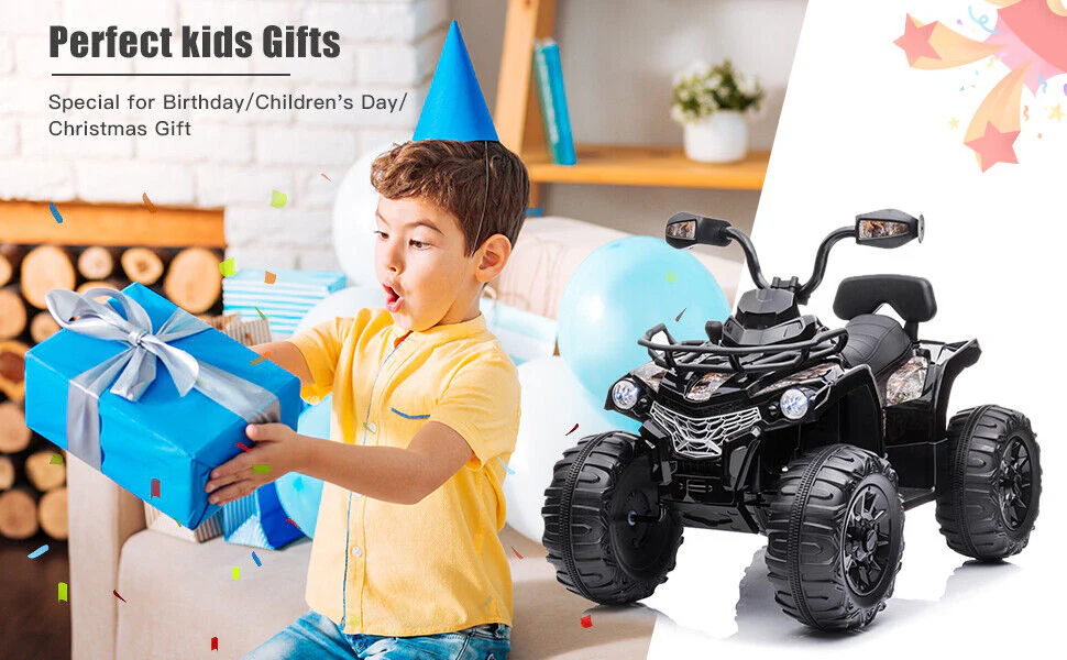 Electric Kids ATV Ride On Car with Music and LED Lights - Black 4-Wheeler for Outdoor Fun - Image 21