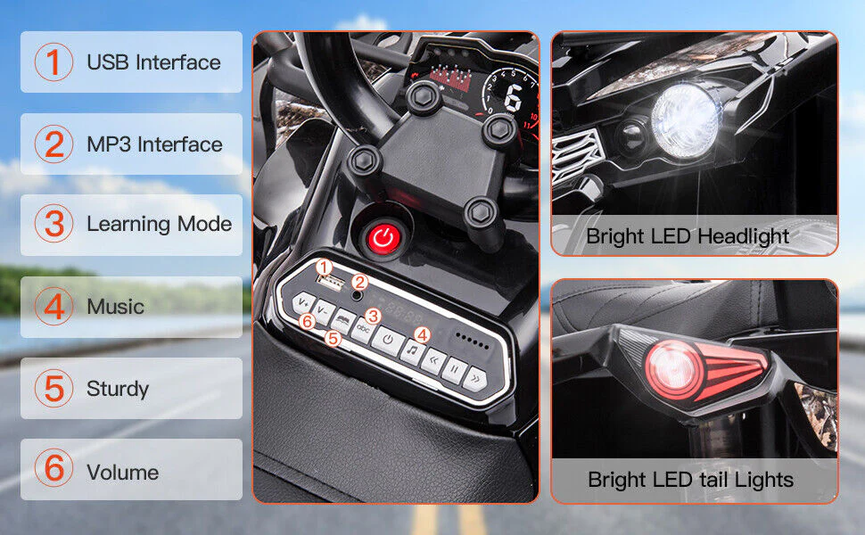 Electric Kids ATV Ride On Car with Music and LED Lights - Black 4-Wheeler for Outdoor Fun - Image 22
