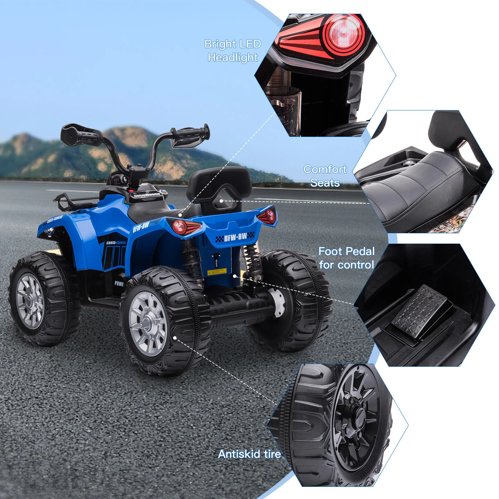 Electric Kids ATV Ride On Car with Music and LED Lights - Black Quad 4-Wheeler for Endless Fun - Image 4