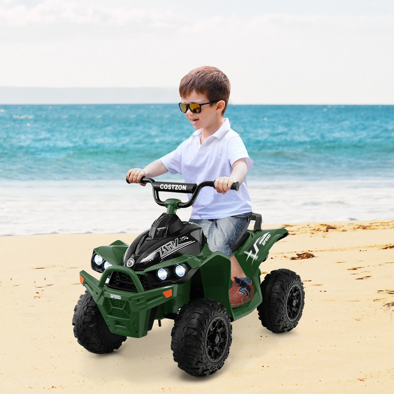 Electric Kids ATV with Headlights, Music, and Green Design - 12V Battery Powered - Image 4