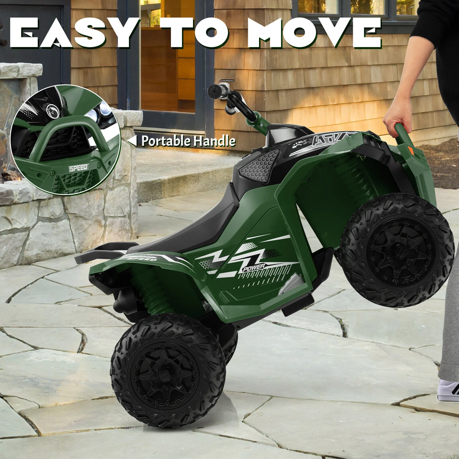 Electric Kids ATV with Headlights, Music, and Green Design - 12V Battery Powered - Image 7