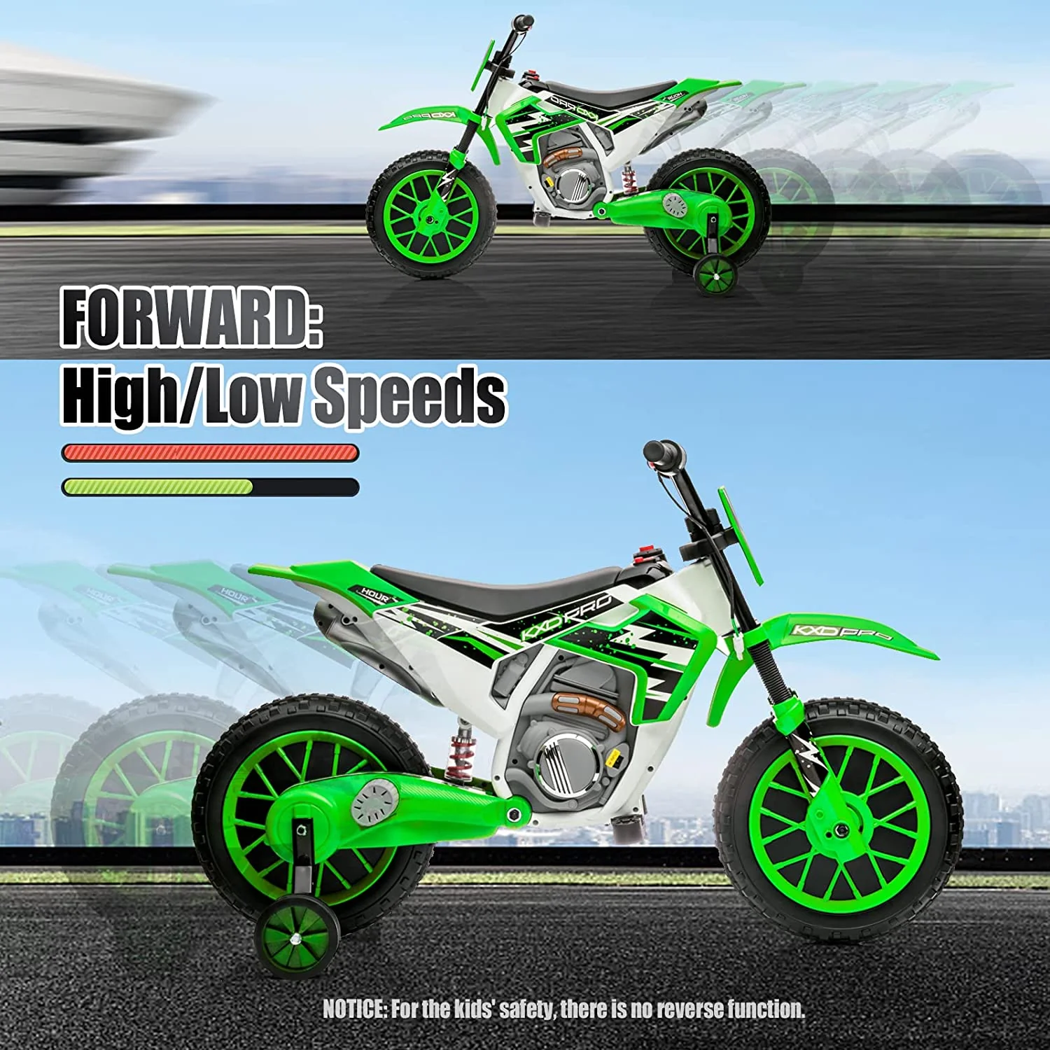 Electric Kids Dirt Bike with Training Wheels - 12V7AH Battery Powered, 2 Speeds - Image 6