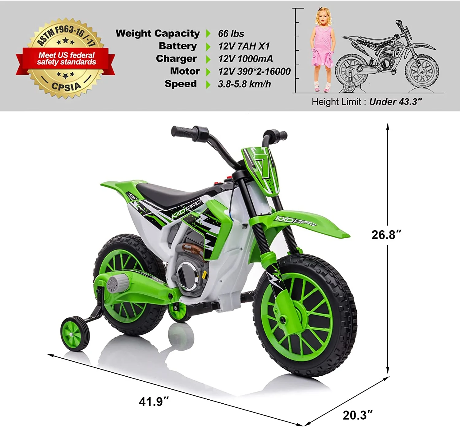 Electric Kids Dirt Bike with Training Wheels - 12V7AH Battery Powered, 2 Speeds - Image 8