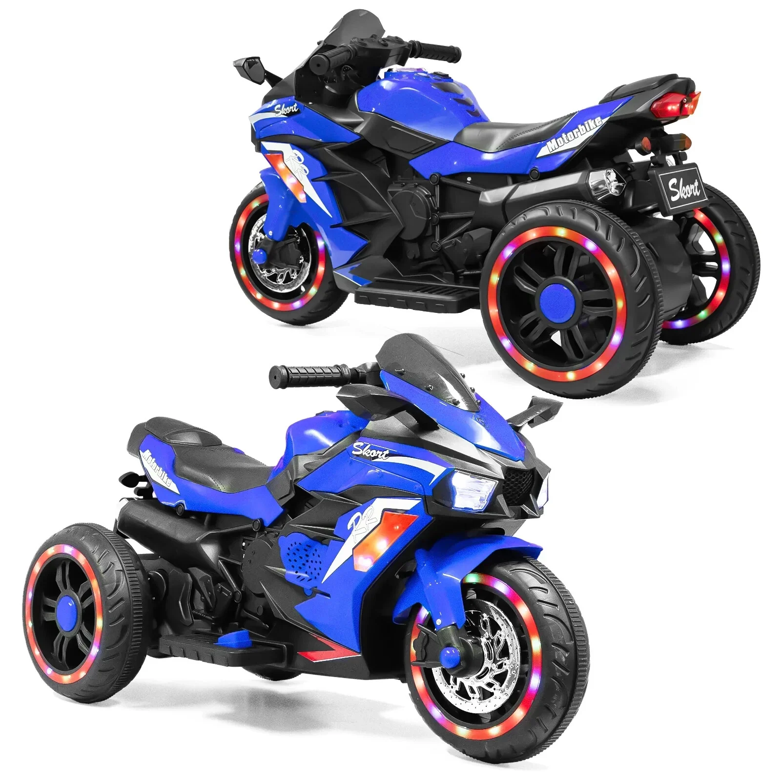 12V Blue Electric Kids Motorcycle with LED Lights, Bluetooth Music, and Rechargeable Battery Ride-On Toy - Image 21
