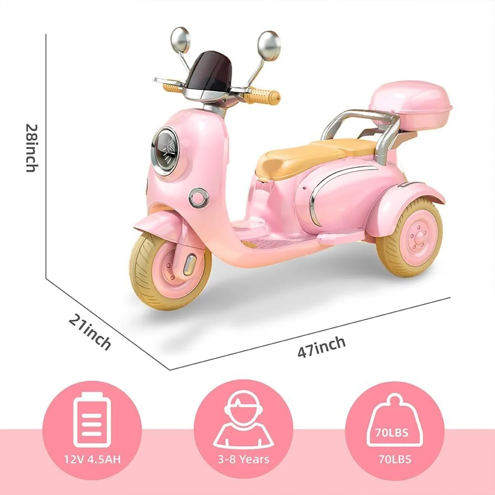 12V Pink Electric Kids Motorcycle with Bluetooth Music and Rechargeable Battery - Image 3