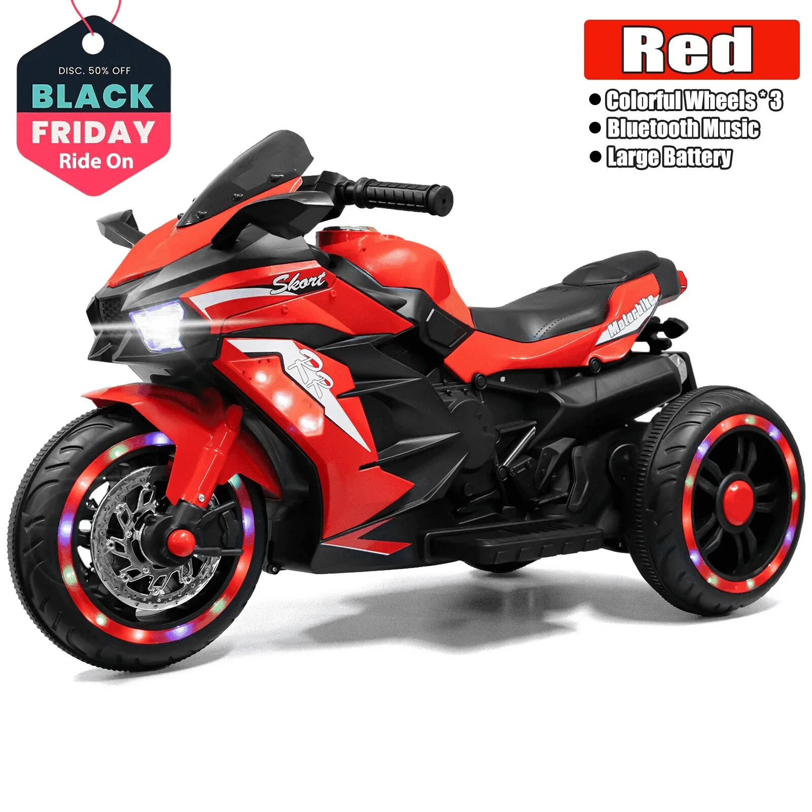 12V Red Electric Kids Motorcycle with LED Lights and Bluetooth Music - Image 17