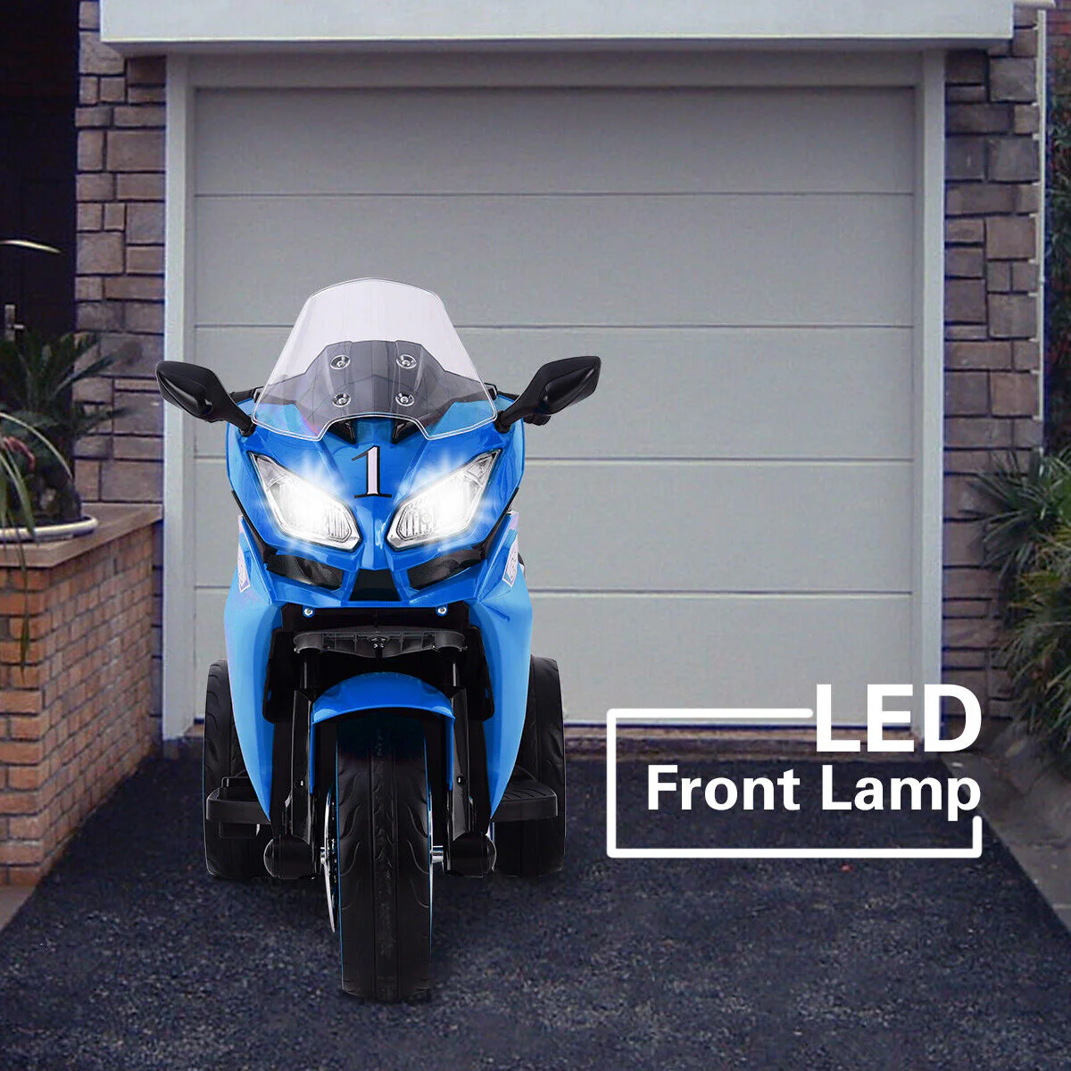 Electric Kids Motorcycle with LED Lights, Music, and Screen - Blue - Image 7