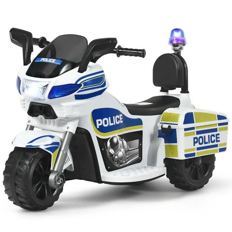 Electric Kids Police Ride On 3 Wheel Motorcycle with MP3 Player - Toddler Car Toy - Image 3