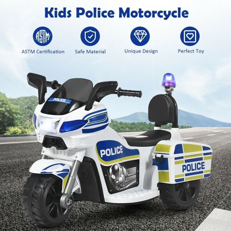 Electric Kids Police Ride On 3 Wheel Motorcycle with MP3 Player - Toddler Car Toy - Image 6
