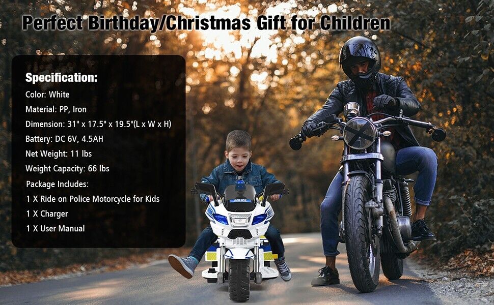 Electric Kids Police Ride On 3 Wheel Motorcycle with MP3 Player - Toddler Car Toy - Image 9