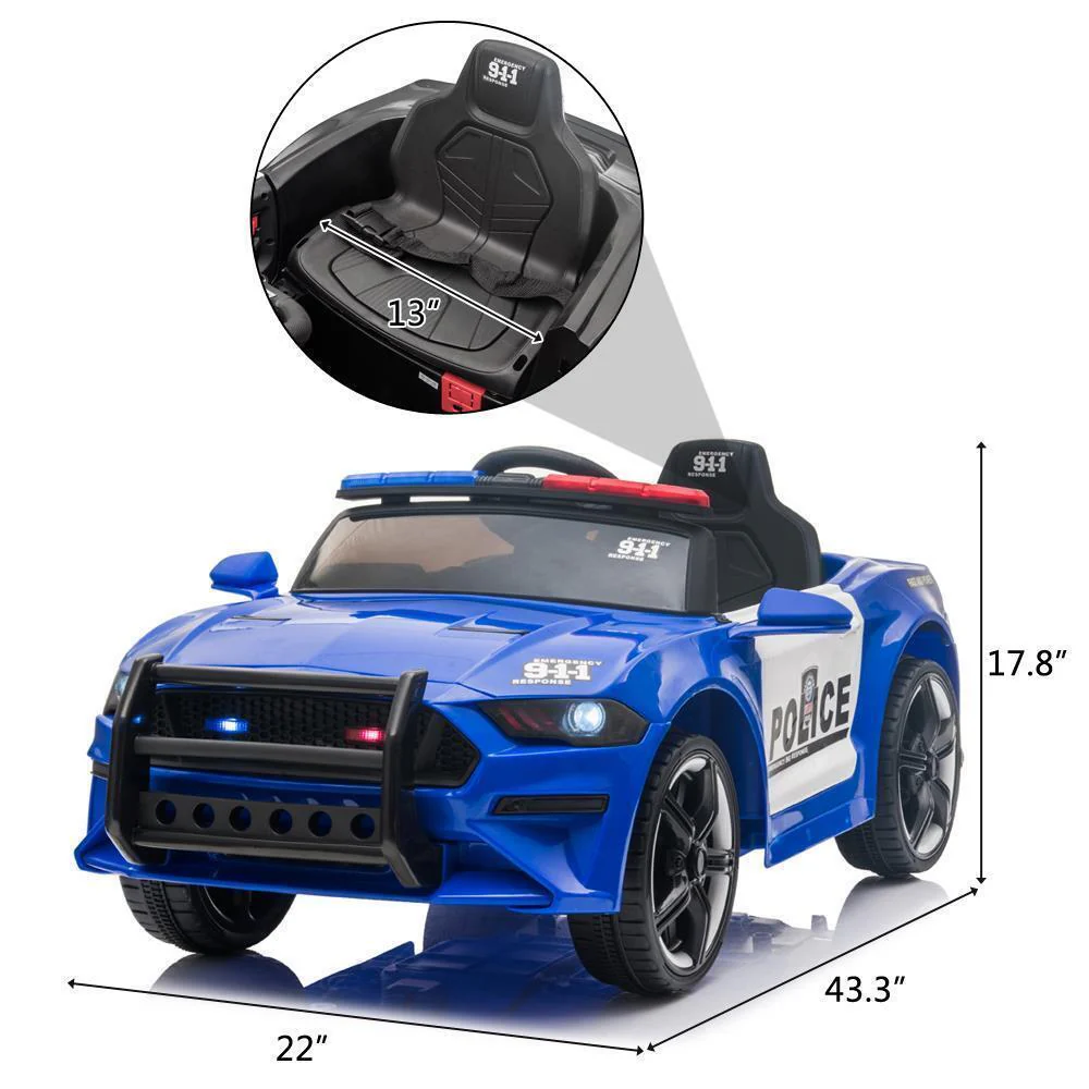 Electric Kids Police SUV Ride-On Toy Car with 2 Speeds and Music - Blue - Image 3