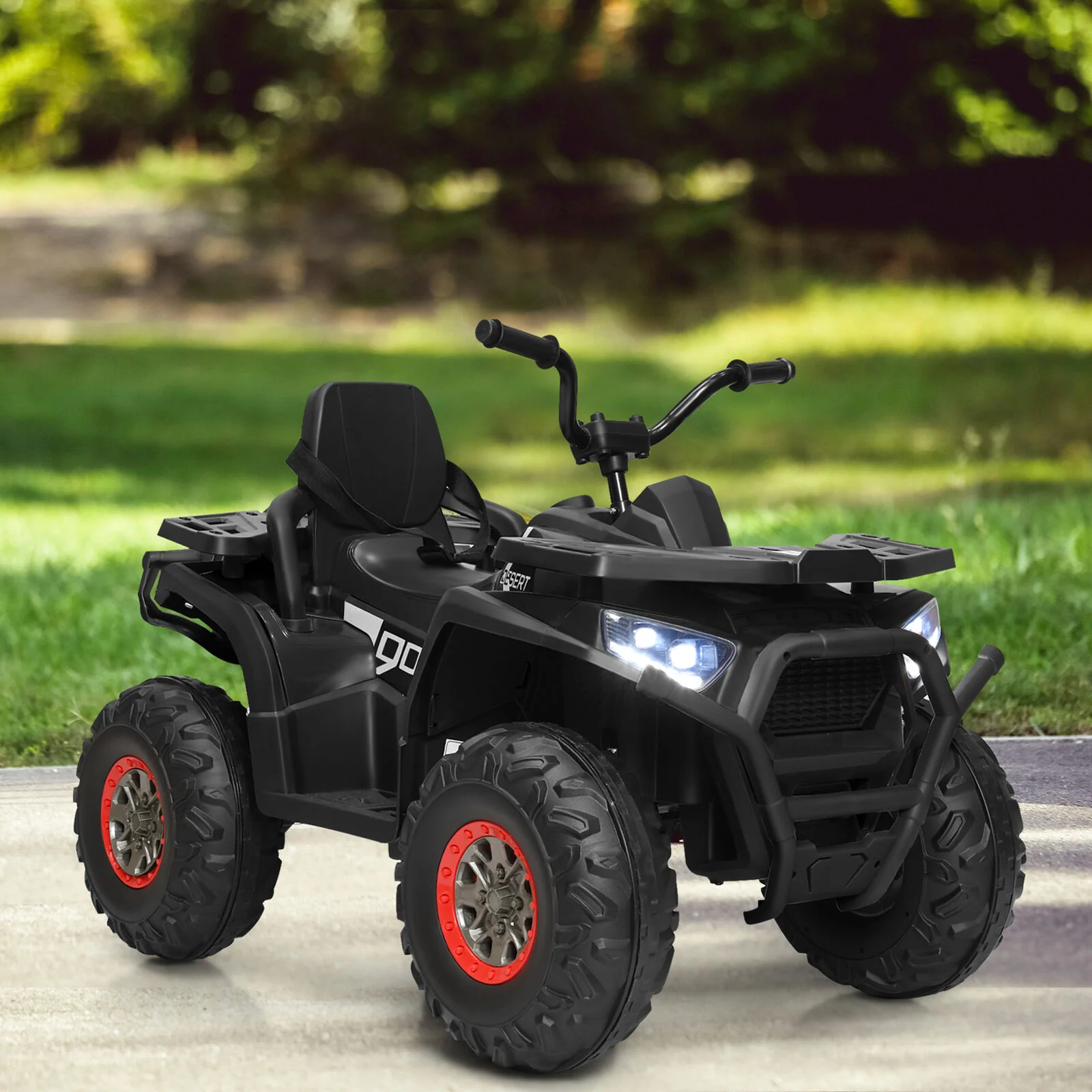 Electric Kids Ride On ATV 4-Wheeler Quad with LED Lights in Black - 12V - Image 3