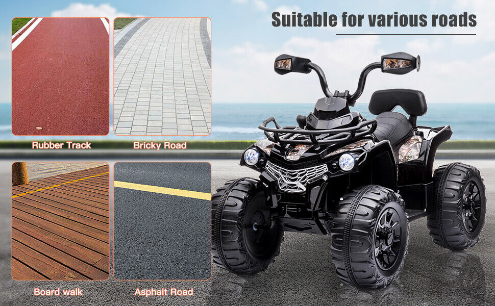 Electric Kids Ride On ATV 4-Wheeler Quad with Music and LED Lights - 12V, Black - Image 12