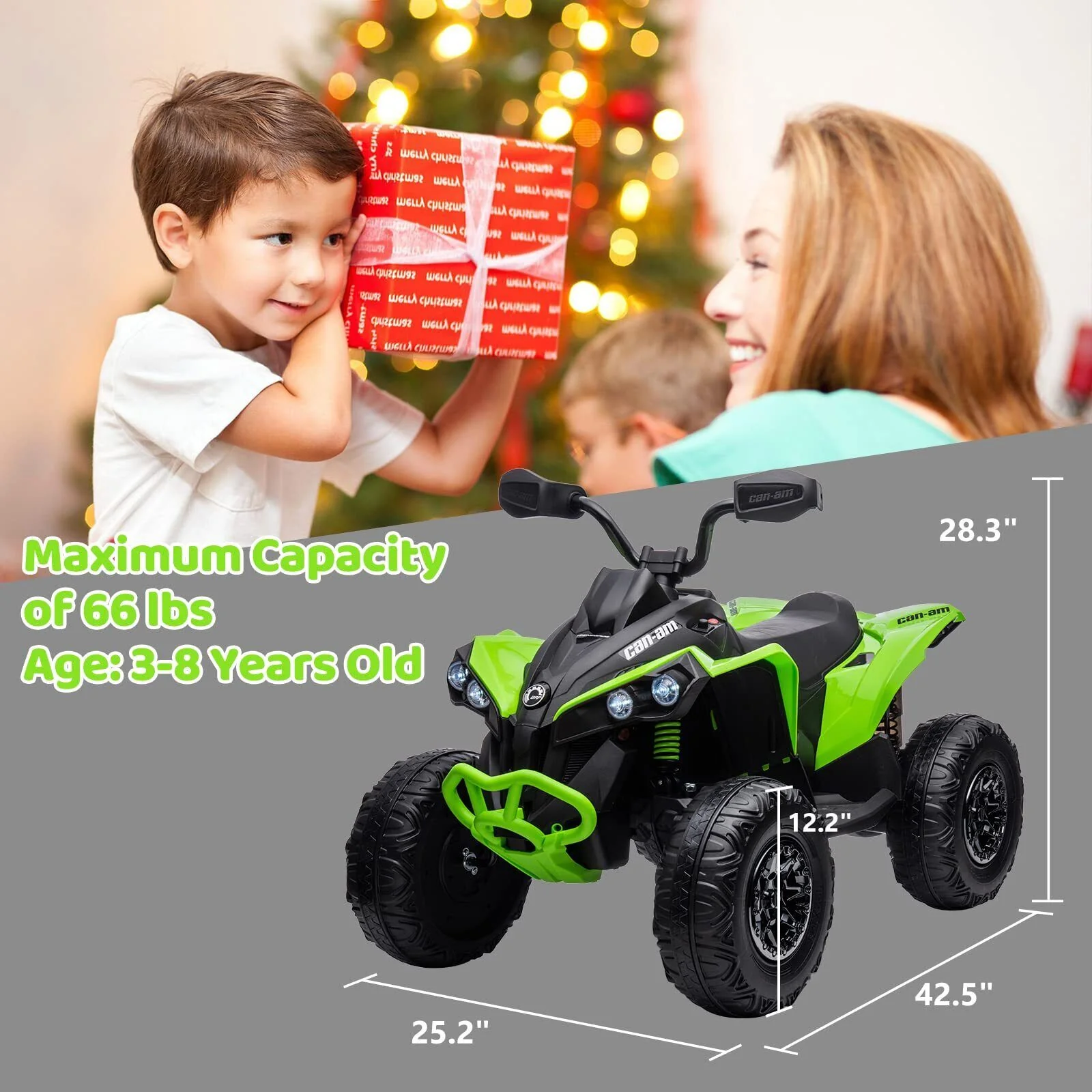 Electric Kids Ride On ATV 4-Wheeler Quad with Music and LED Lights - Green - Image 7