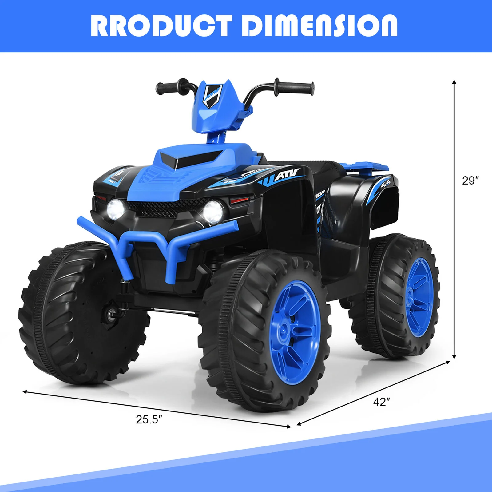 Electric Kids Ride On ATV 4-Wheeler Quad with Music and LED Lights - Navy - Image 2