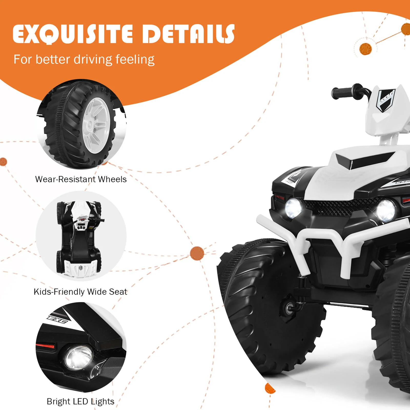 Electric Kids Ride On ATV 4-Wheeler Quad with Music and LED Lights - White - Image 9