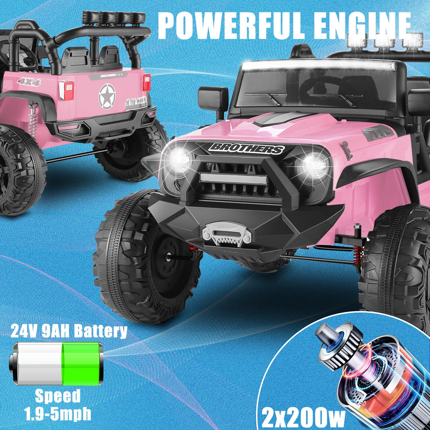 Electric Kids Ride-On Jeep Car with 12V/24V Power Wheels, Music, and Remote Control - Image 25