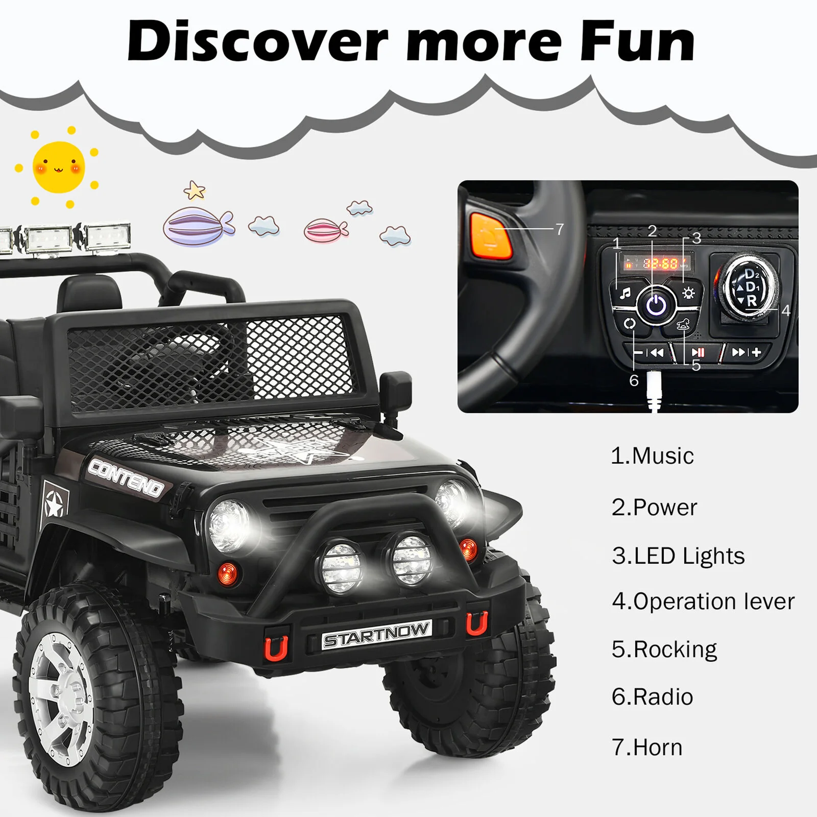 Electric Kids Ride On Car Truck with MP3 and Remote Control - Black - Image 4