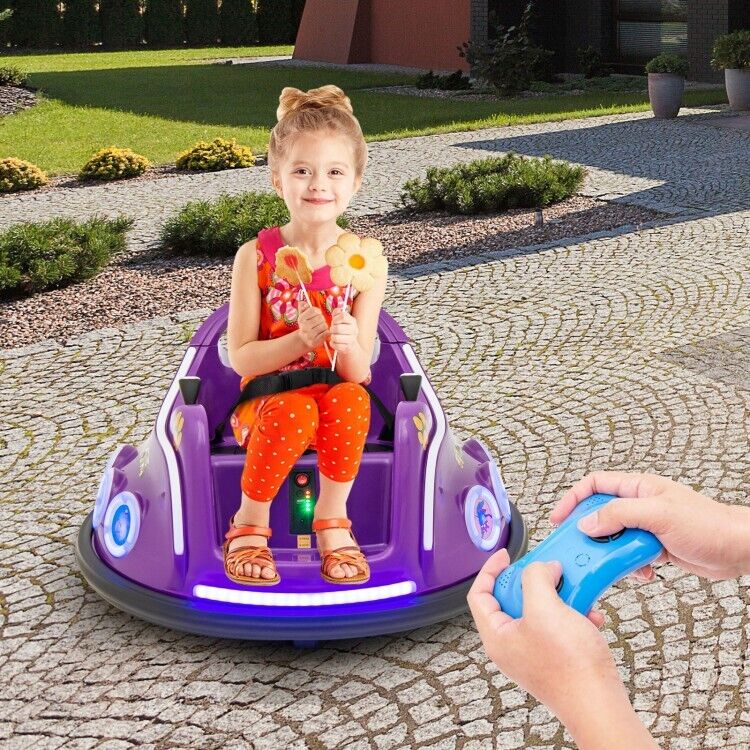 Electric Kids Ride-On Car with Remote Control and Flashing LED Lights - Purple - Image 2