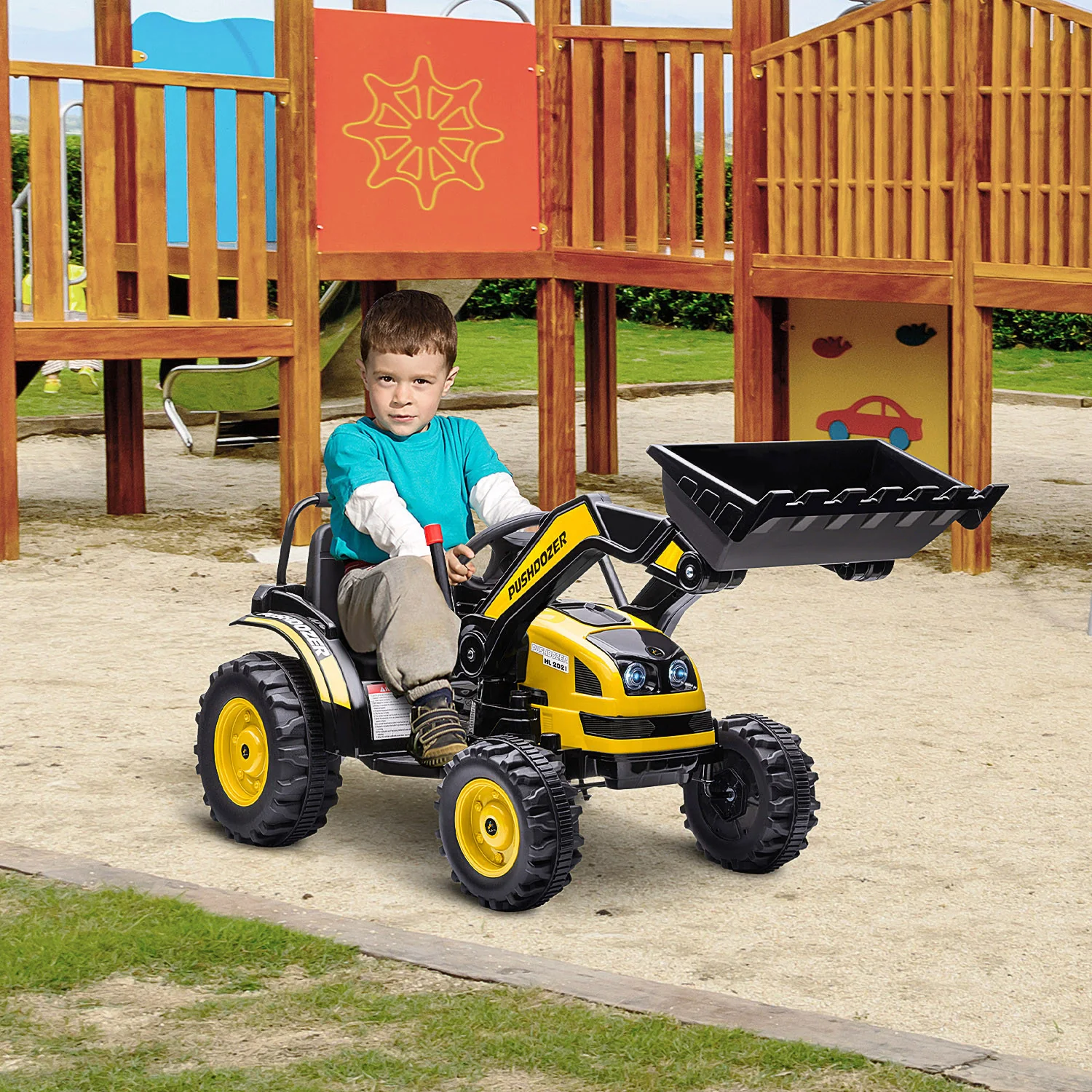 Rechargeable Electric Ride-On Kids' Construction Excavator Tractor Toy Yellow - Image 2