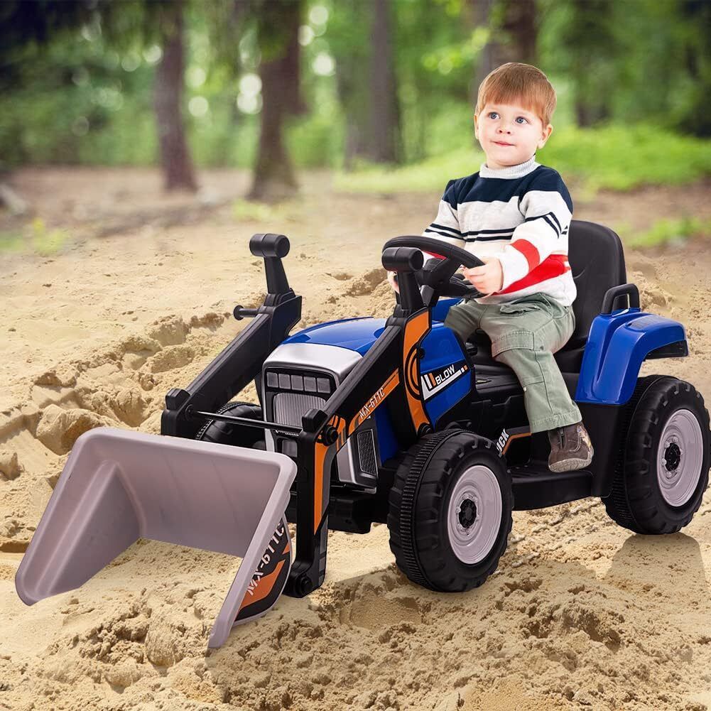 Electric Kids Ride-On Excavator Toy with Remote Control and Lights - Blue - Image 3