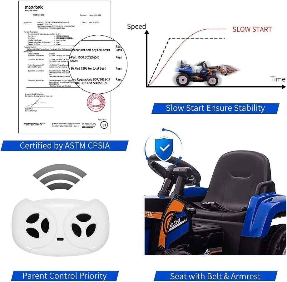 Electric Kids Ride-On Excavator Toy with Remote Control and Lights - Blue - Image 9