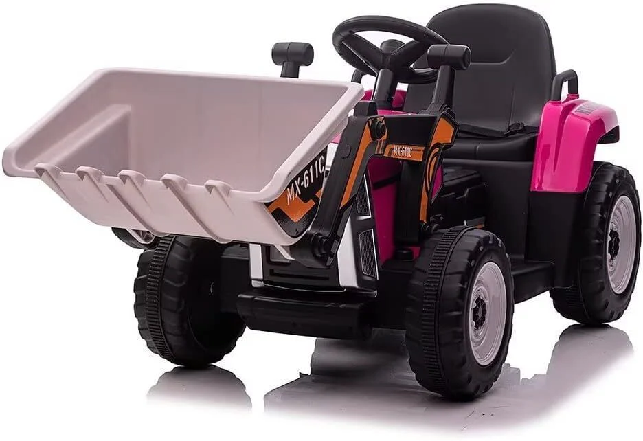 Electric Kids Ride-On Excavator with Remote Control - Rose Red - Image 4