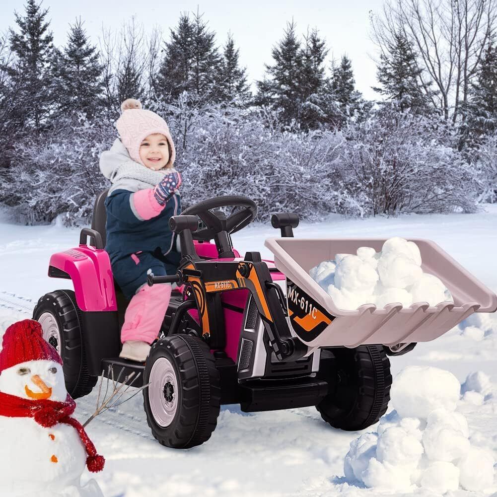 Electric Kids Ride-On Excavator with Remote Control - Rose Red - Image 9