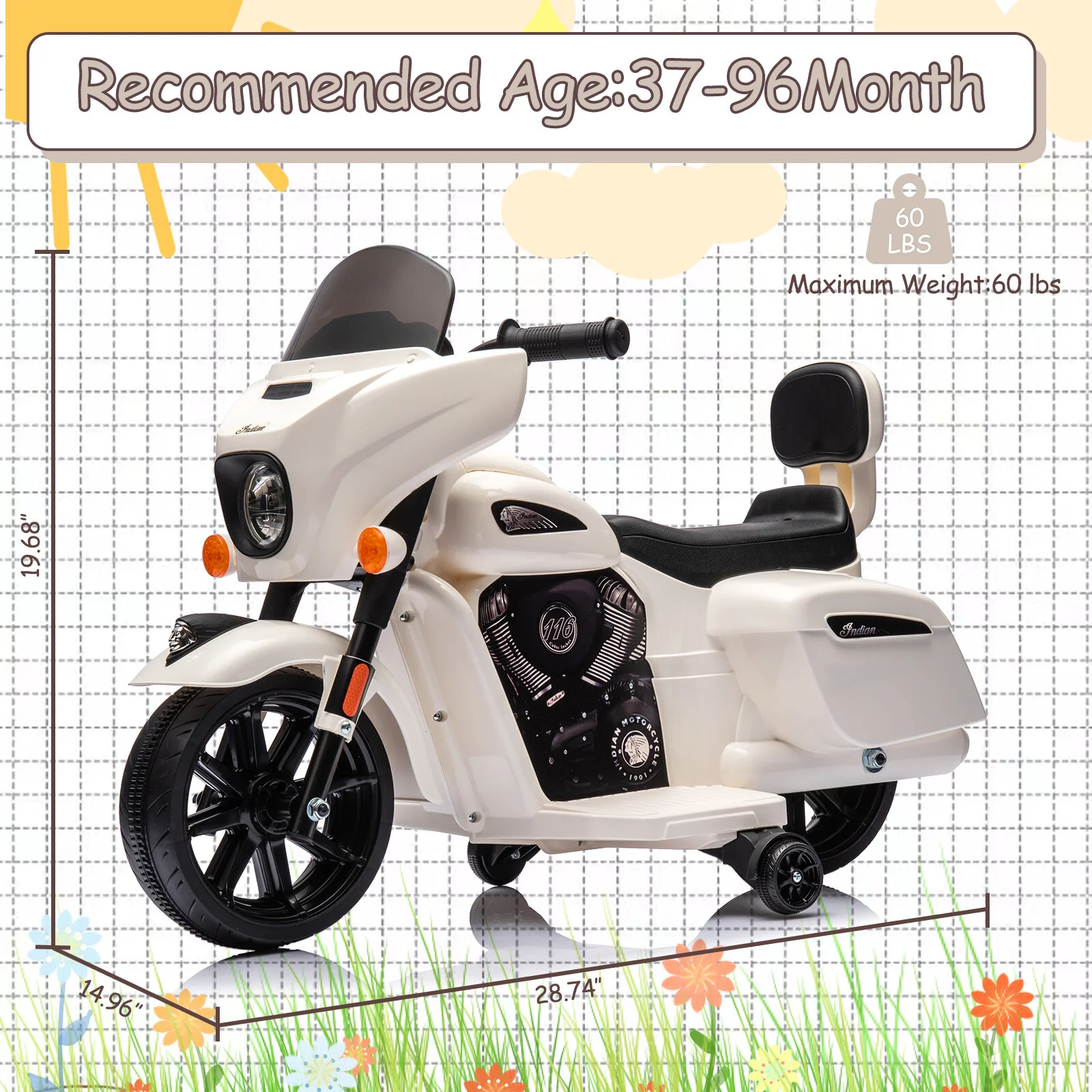 Electric Kids Ride-On Motorcycle Dirt Bike with Training Wheels and Music - Image 7