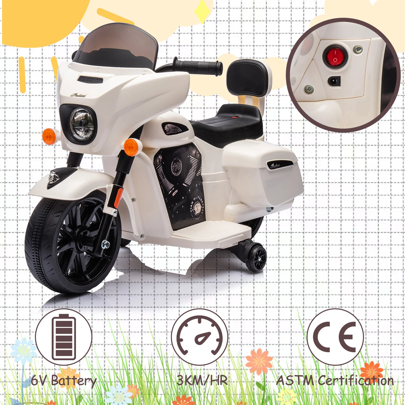 Electric Kids Ride-On Motorcycle Dirt Bike with Training Wheels and Music - Image 8