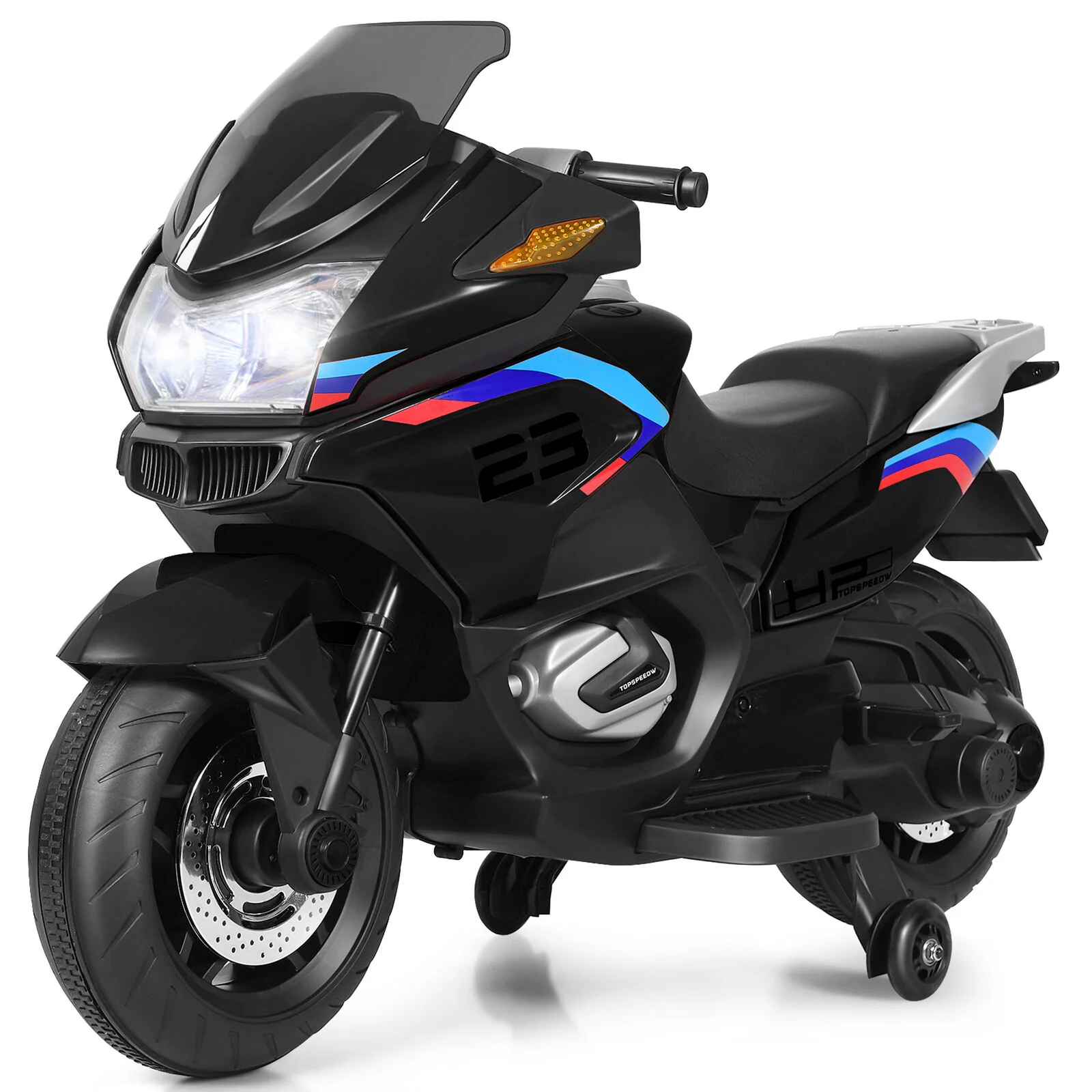 Electric Kids Ride On Motorcycle with Training Wheels - Black (12V) - Image 4