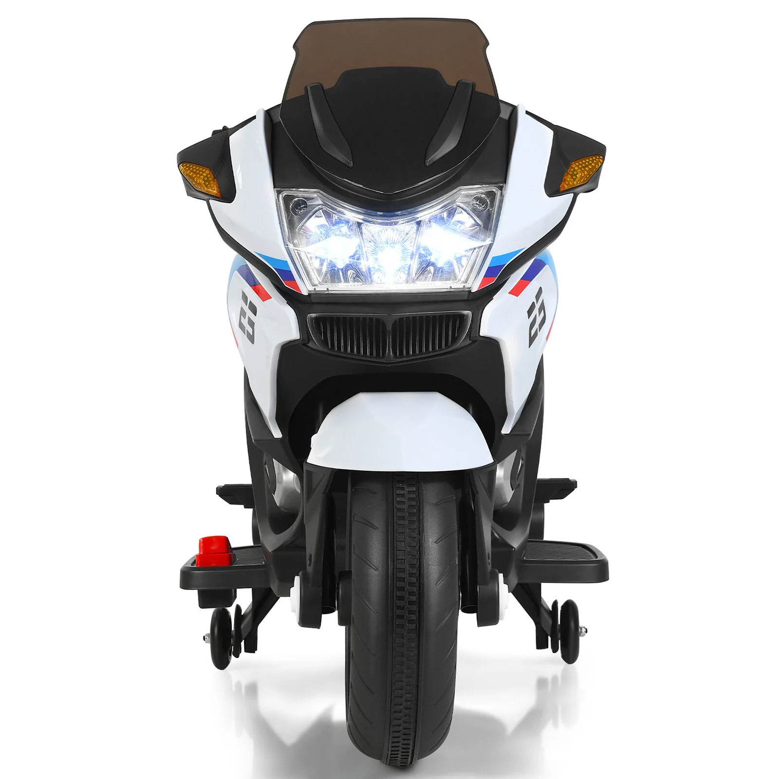 Electric Kids Ride On Motorcycle with Training Wheels - White (12V) - Image 5