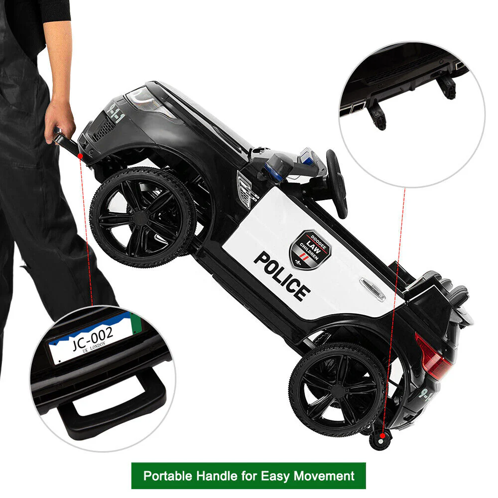 Electric Kids Ride On Police SUV with Remote Control and Music - Black - Image 7