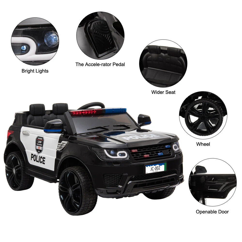 Electric Kids Ride On Police SUV with Remote Control and Music - Black - Image 9