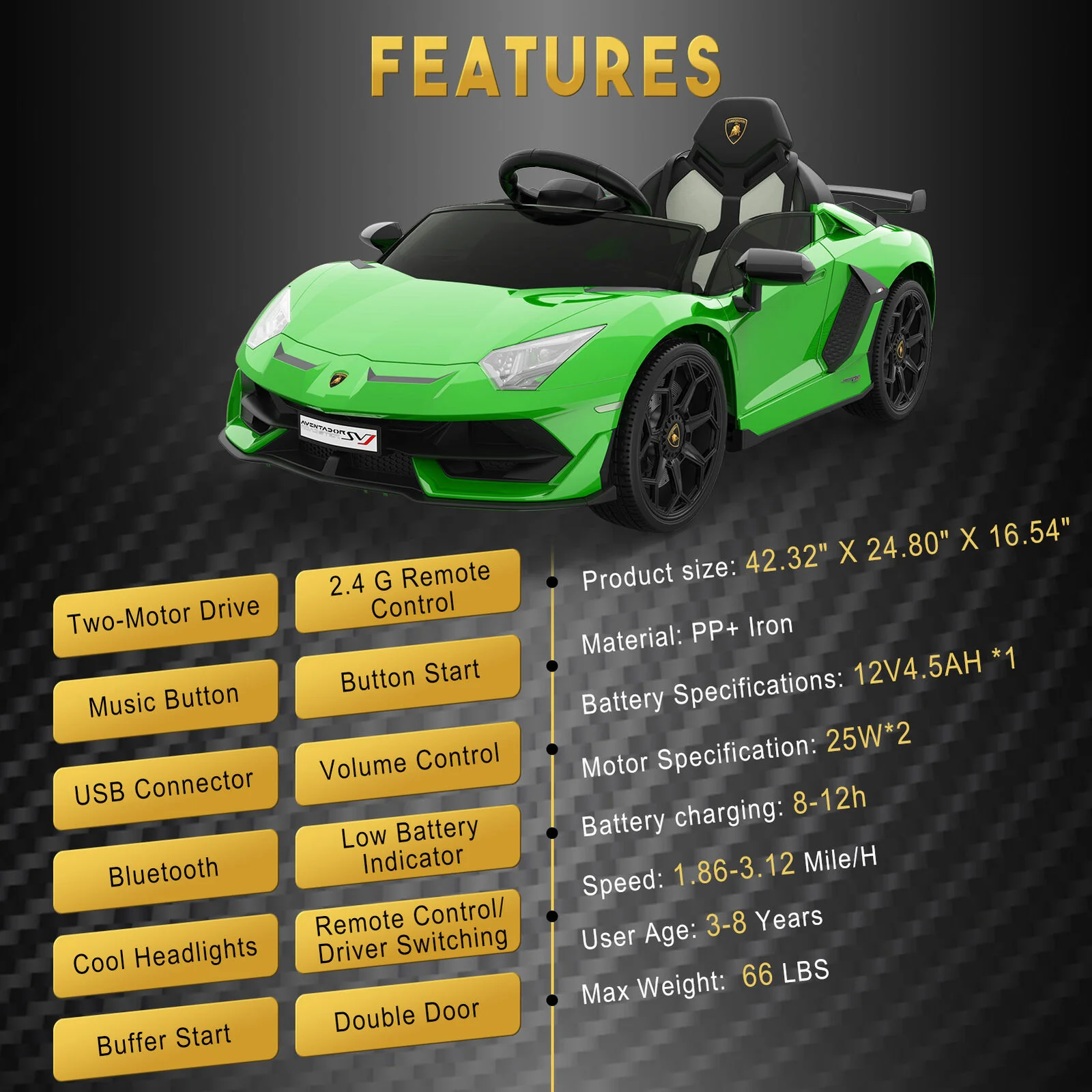 Electric Kids Ride On Sports Car with Remote Control, Music, and LED Lights - Perfect Gift for Kids! - Image 3