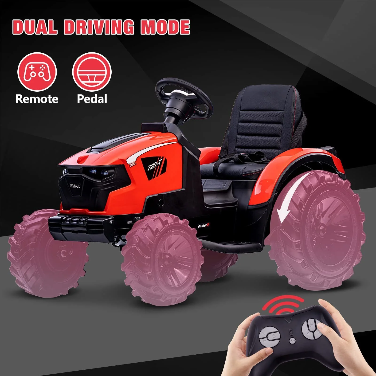 Electric Kids Ride on Tractor with Remote Control and LED Lights - Image 8