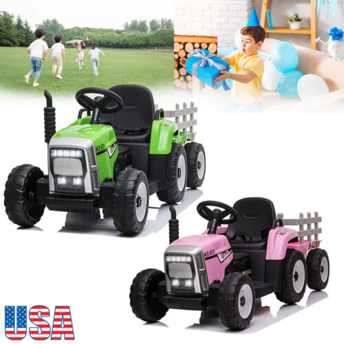 Electric Kids Ride On Tractor with Remote Control and Trailer - 12V Battery Powered Toy - Image 2
