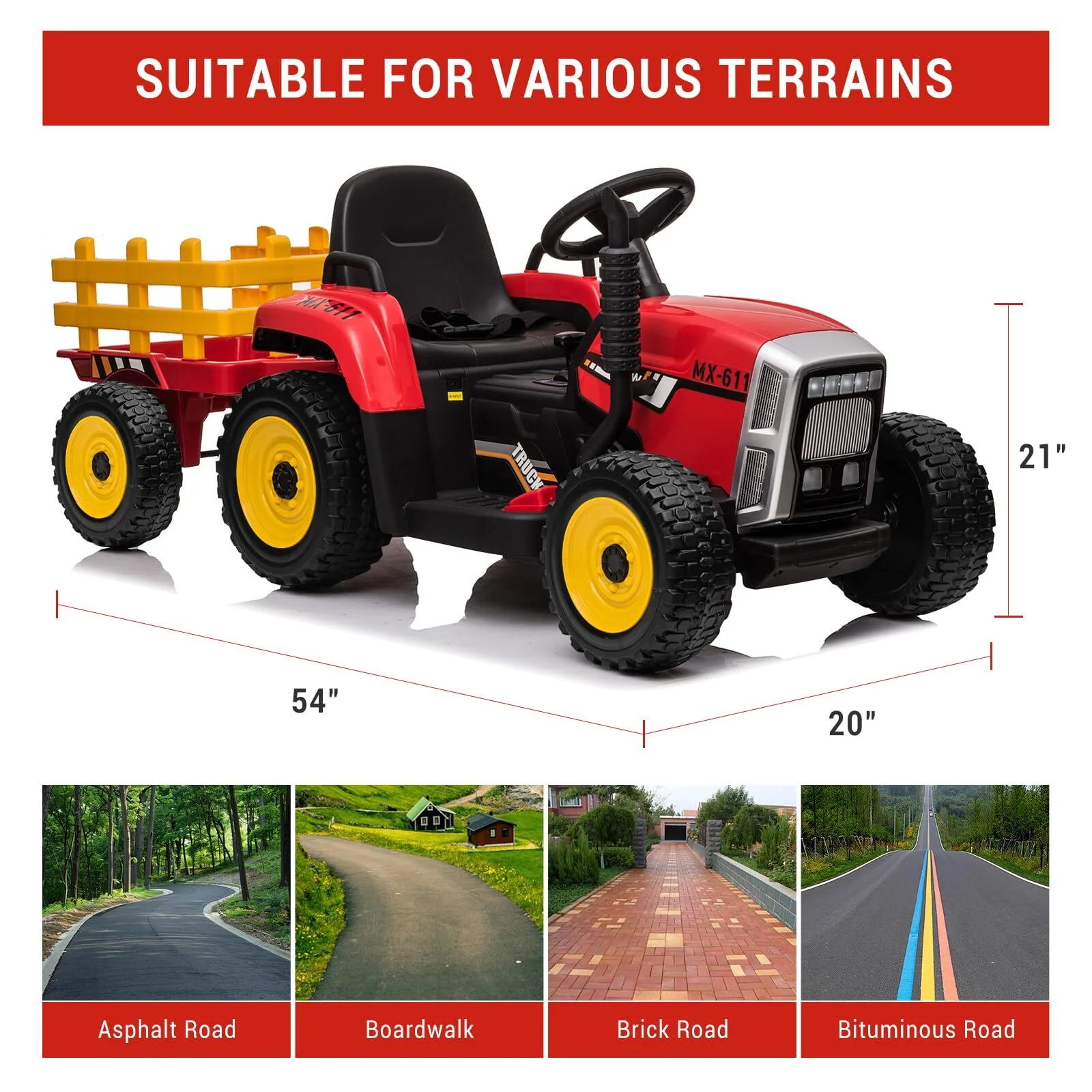 12V Battery-Powered Electric Kids Ride-On Tractor with Trailer and Remote Control Toy Car - Image 12