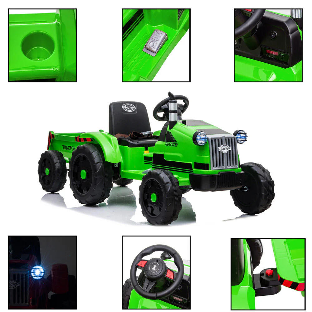 Electric Kids Ride-On Tractor with Trailer and Remote Control - 12V Battery-Powered - Image 13