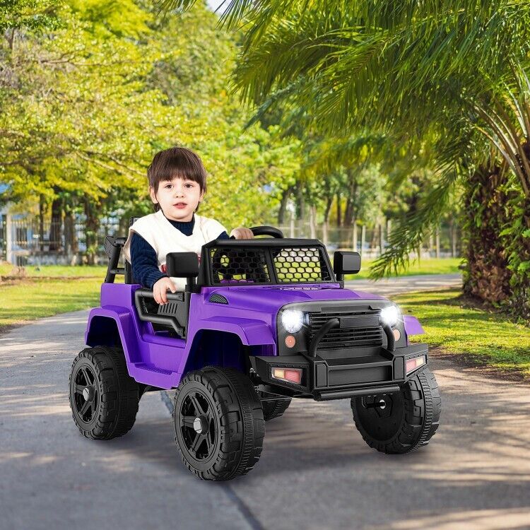 Electric Kids Ride On Truck Car with Remote Control and 3-Speeds - Purple with Headlights - Image 4