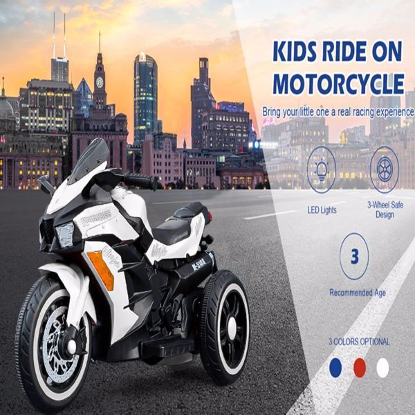 Electric Kids Touring Motorbike with LED Lights - 12V Battery Powered in White - Image 3